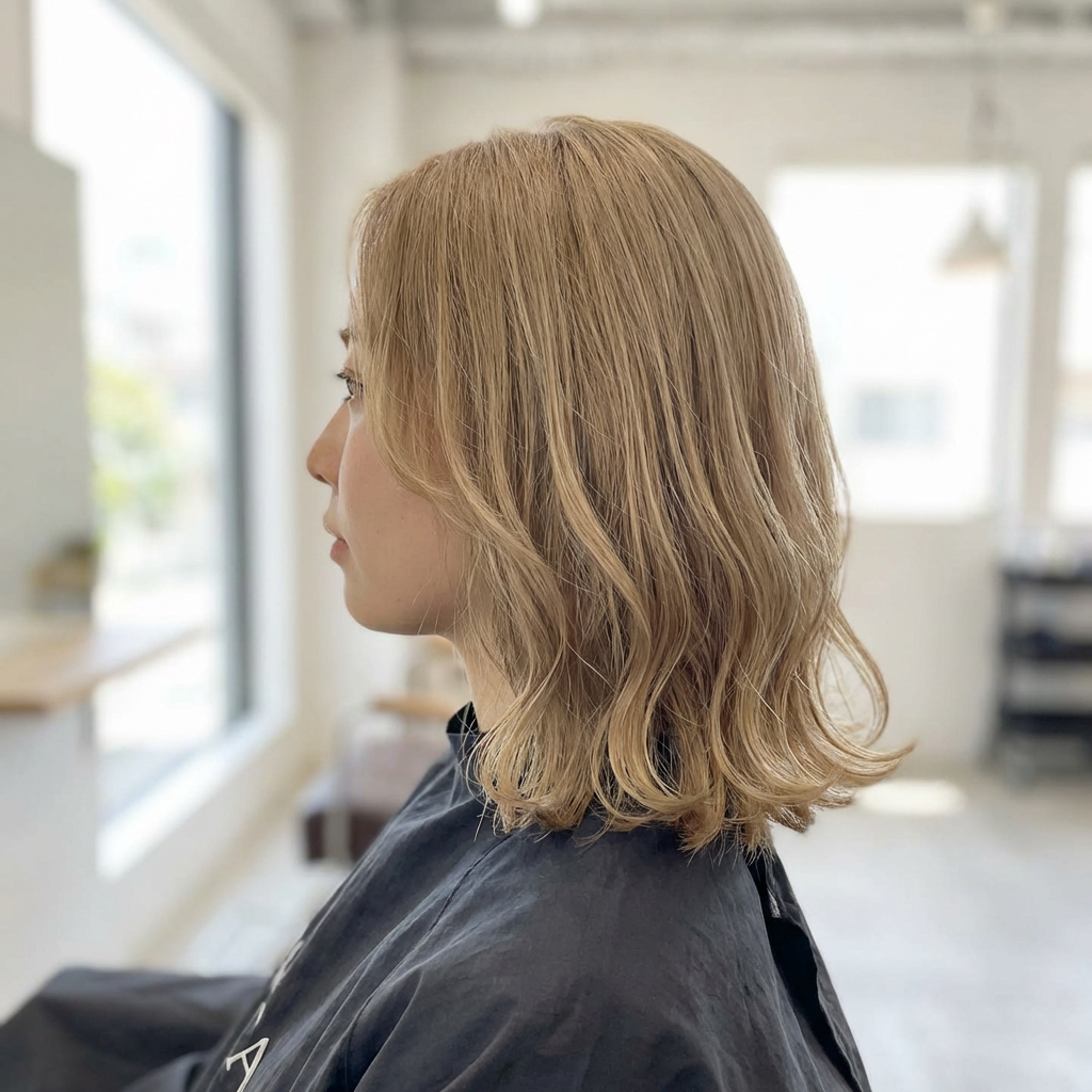 透け感ベージュ × 外ハネボブ